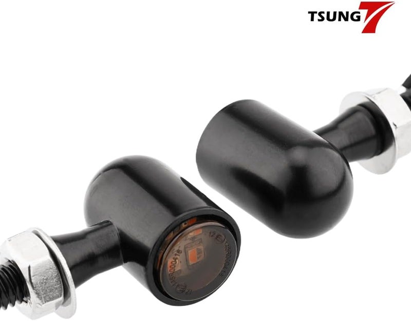TSUNG Mini Motorcycle Turn Signals Light LED Micro Blinkers for Front/Rear Universal Aftermarket Small Indicator for Cafe Racer Bobber Cruiser Street Bikes (D-Black Amber) - Image 2